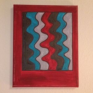 Modern Waves Red and Teal Canvas Art